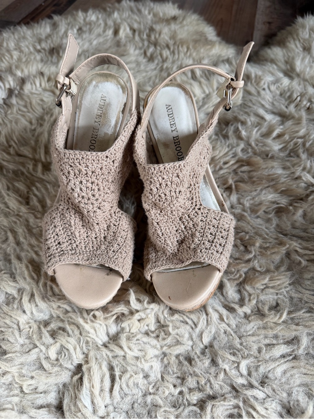 Audrey Brooke Nude Crochet Slingback Heels